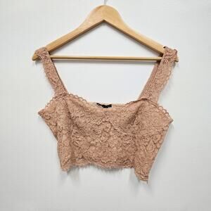 Zara Nude Pink Lace Sleeveless Crop Top Size L Floral Lace Fairy Cottagecore
